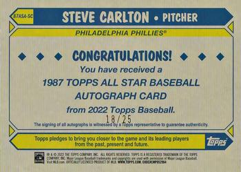 2022 Topps - 1987 Topps Baseball 35th Anniversary All-Stars Autographs Gold #87ASA-SC Steve Carlton Back