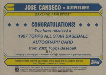 2022 Topps - 1987 Topps Baseball 35th Anniversary All-Stars Autographs Red #87ASA-JCA Jose Canseco Back