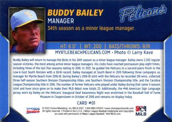 2022 Choice Myrtle Beach Pelicans #01 Buddy Bailey Back