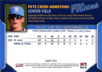 2022 Choice Myrtle Beach Pelicans #03 Pete Crow-Armstrong Back