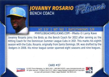 2022 Choice Myrtle Beach Pelicans #37 Jovanny Rosario Back