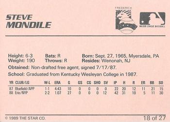 1989 Star Frederick Keys - Platinum #18 Steve Mondile Back