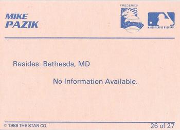 1989 Star Frederick Keys - Platinum #26 Mike Pazik Back