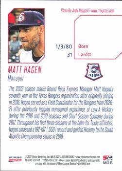 2022 Choice Round Rock Express #31 Matt Hagen Back