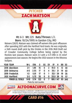 2022 Choice Altoona Curve #14 Zach Matson Back