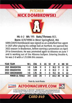 2022 Choice Altoona Curve Update #49 Nick Dombkowski Back
