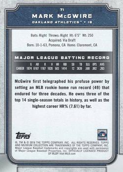 2019 Topps Museum Collection 5x7 #71 Mark McGwire Back