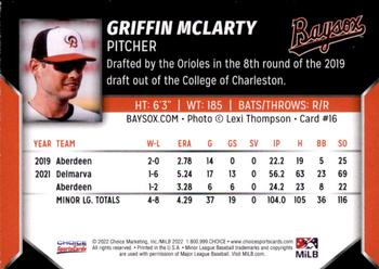 2022 Choice Bowie Baysox #16 Griffin McLarty Back
