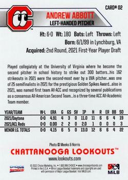 2022 Choice Chattanooga Lookouts #2 Andrew Abbott Back