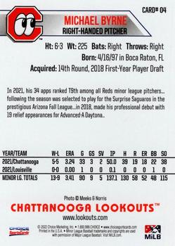 2022 Choice Chattanooga Lookouts #4 Michael Byrne Back