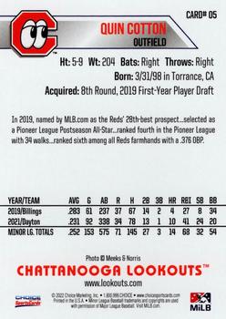 2022 Choice Chattanooga Lookouts #5 Quin Cotton Back