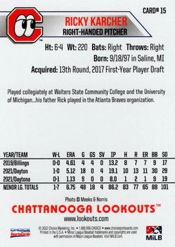 2022 Choice Chattanooga Lookouts #15 Ricky Karcher Back