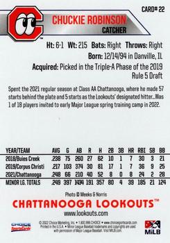 2022 Choice Chattanooga Lookouts #22 Chuckie Robinson Back
