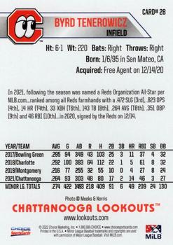 2022 Choice Chattanooga Lookouts #28 Byrd Tenerowicz Back