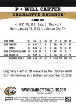 2022 Choice Charlotte Knights #2 Will Carter Back
