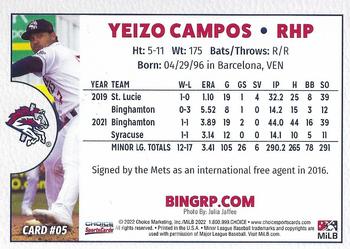 2022 Choice Binghamton Rumble Ponies #5 Yeizo Campos Back