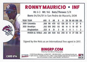 2022 Choice Binghamton Rumble Ponies #14 Ronny Mauricio Back