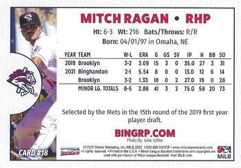 2022 Choice Binghamton Rumble Ponies #18 Mitch Ragan Back