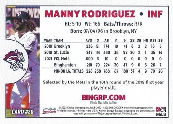 2022 Choice Binghamton Rumble Ponies #20 Manny Rodriguez Back