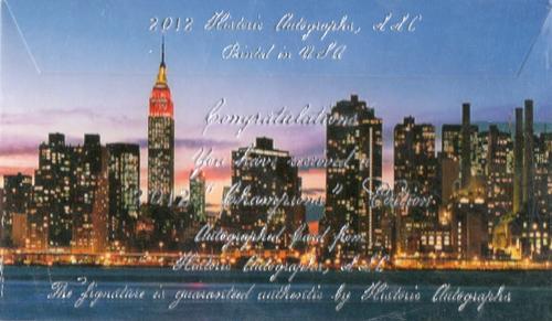 2012 Historic Autographs Champions New York City #NNO Davey Johnson Back