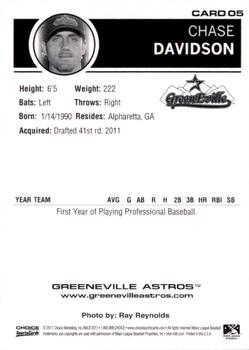 2011 Choice Greeneville Astros #05 Chase Davidson Back