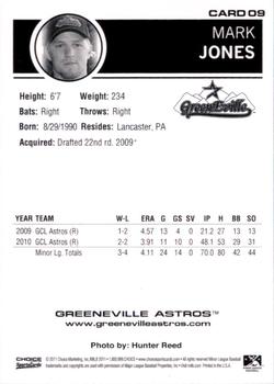 2011 Choice Greeneville Astros #09 Mark Jones Back
