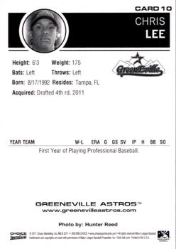 2011 Choice Greeneville Astros #10 Chris Lee Back