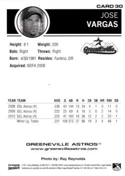2011 Choice Greeneville Astros #30 Jose Vargas Back
