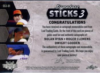 2022 Leaf Lumber - Signature Sticks 3 Navy Blue #SS3-01 Nolan Ryan / Roger Clemens / Dwight Gooden Back