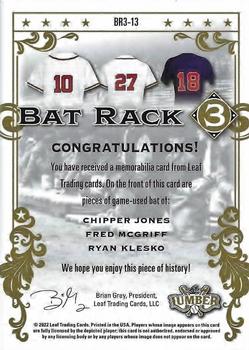 2022 Leaf Lumber - Bat Rack 3 Relics Bronze #BR3-13 Chipper Jones / Fred McGriff / Ryan Klesko Back