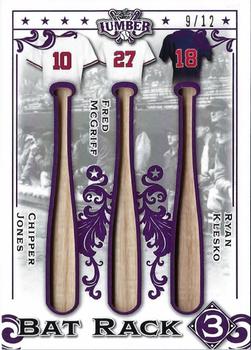 2022 Leaf Lumber - Bat Rack 3 Relics Purple #BR3-13 Chipper Jones / Fred McGriff / Ryan Klesko Front