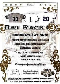 2022 Leaf Lumber - Bat Rack 3 Relics Platinum #BR3-21 Willie Randolph / Lou Whitaker / Frank White Back