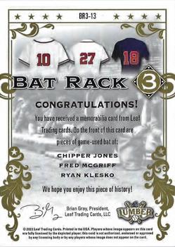 2022 Leaf Lumber - Bat Rack 3 Relics Pewter #BR3-13 Chipper Jones / Fred McGriff / Ryan Klesko Back