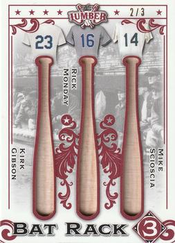 2022 Leaf Lumber - Bat Rack 3 Relics Red #BR3-10 Kirk Gibson / Rick Monday / Mike Scioscia Front