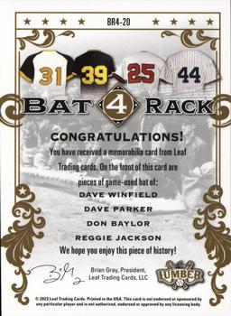 2022 Leaf Lumber - Bat Rack 4 Relics Bronze #BR4-20 Dave Winfield / Dave Parker / Don Baylor / Reggie Jackson Back