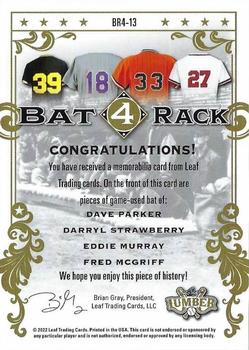 2022 Leaf Lumber - Bat Rack 4 Relics Purple #BR4-13 Dave Parker / Darryl Strawberry / Eddie Murray / Fred McGriff Back