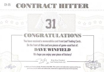 2022 Leaf Lumber - Contract Hitter Relics Bronze #CH-05 Dave Winfield Back
