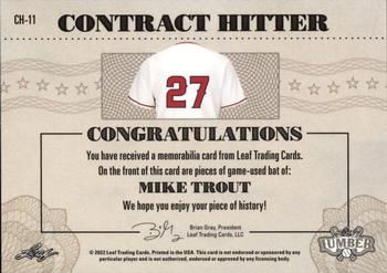 2022 Leaf Lumber - Contract Hitter Relics Bronze #CH-11 Mike Trout Back