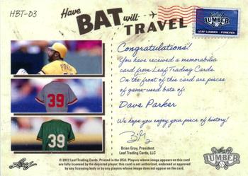 2022 Leaf Lumber - Have Bat, Will Travel Relics Bronze #HBT-03 Dave Parker Back