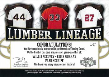 2022 Leaf Lumber - Lumber Lineage Relics Pewter #LL-07 Willie McCovey / Eddie Murray / Fred McGriff Back