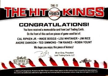 2022 Leaf Lumber - The Hit Kings Relics Navy Blue #THK-11 Cal Ripken Jr. / Wade Boggs / Lou Whitaker / Jim Rice / Andre Dawson / Ted Simmons / Tim Raines / Robin Yount Back