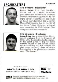 2013 Choice Mat-Su Miners #30 Kyle Breitbarth / Kyle Milnamow Back