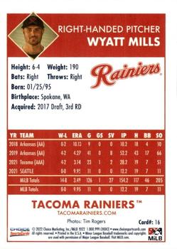 2022 Choice Tacoma Rainiers #16 Wyatt Mills Back