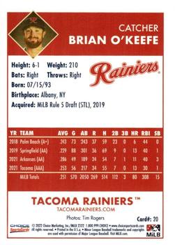 2022 Choice Tacoma Rainiers #20 Brian O'Keefe Back