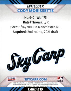 2022 Choice Beloit Sky Carp #19 Cody Morissette Back