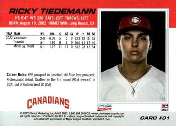 2022 Choice Vancouver Canadians #01 Ricky Tiedemann Back