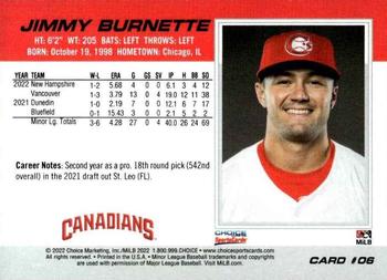 2022 Choice Vancouver Canadians #06 Jimmy Burnette Back