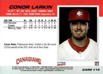 2022 Choice Vancouver Canadians #14 Conor Larkin Back