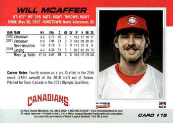 2022 Choice Vancouver Canadians #15 Will McAffer Back