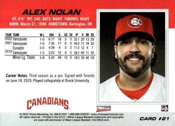 2022 Choice Vancouver Canadians #21 Alex Nolan Back